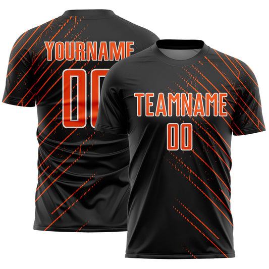 Custom Black Orange-White Lines Sports Sublimation Soccer Uniform Jersey - Main View