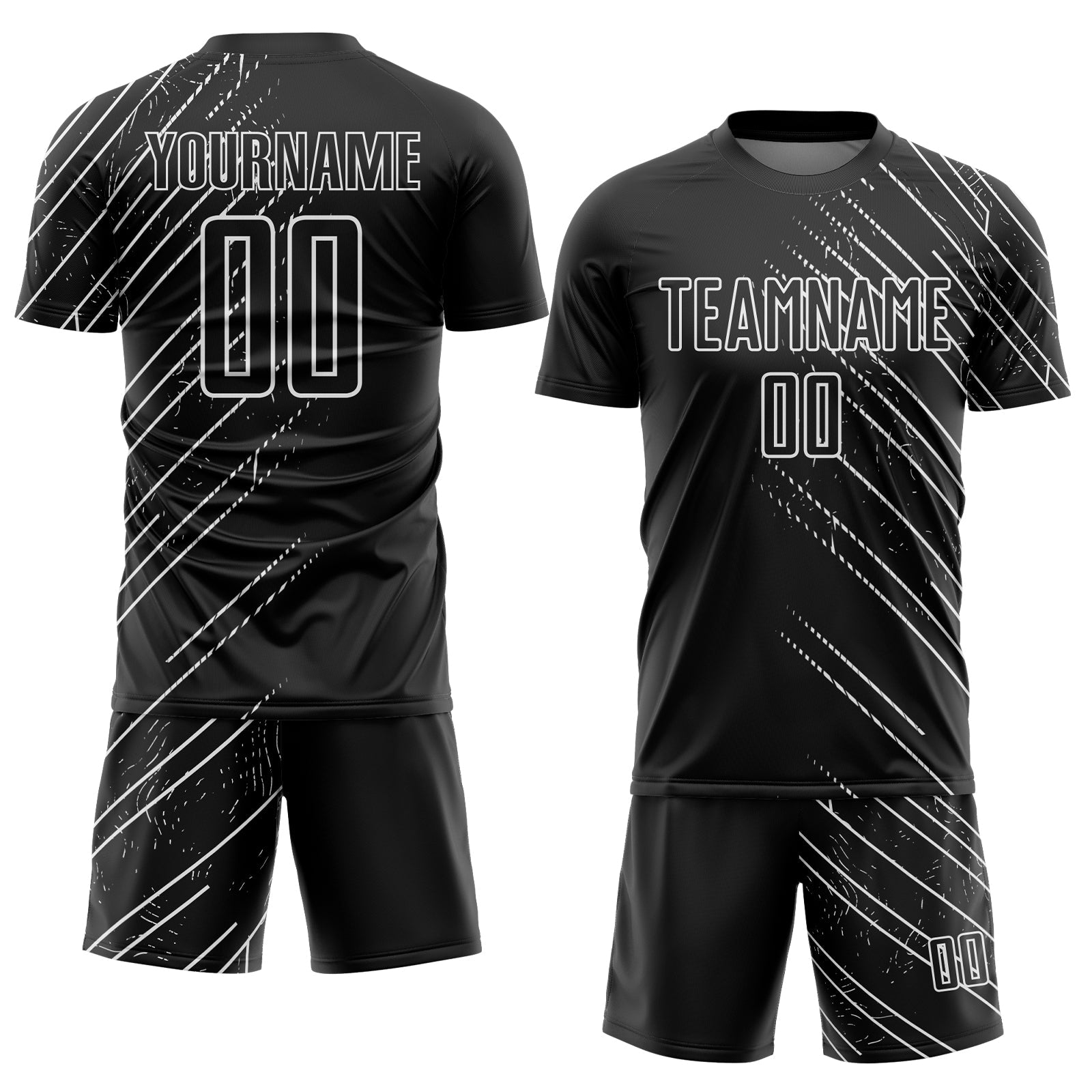 Custom Black White Lines Sports Sublimation Soccer Uniform Jersey view 2