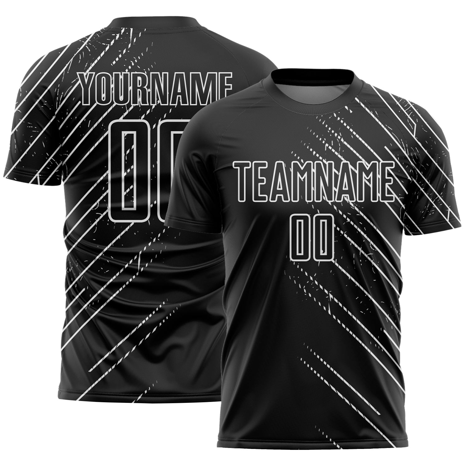 Custom Black White Lines Sports Sublimation Soccer Uniform Jersey - Main View