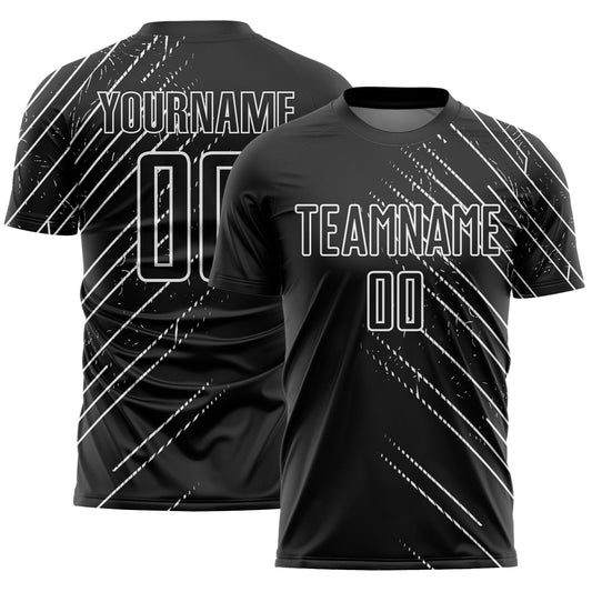 Custom Black White Lines Sports Sublimation Soccer Uniform Jersey - Main View