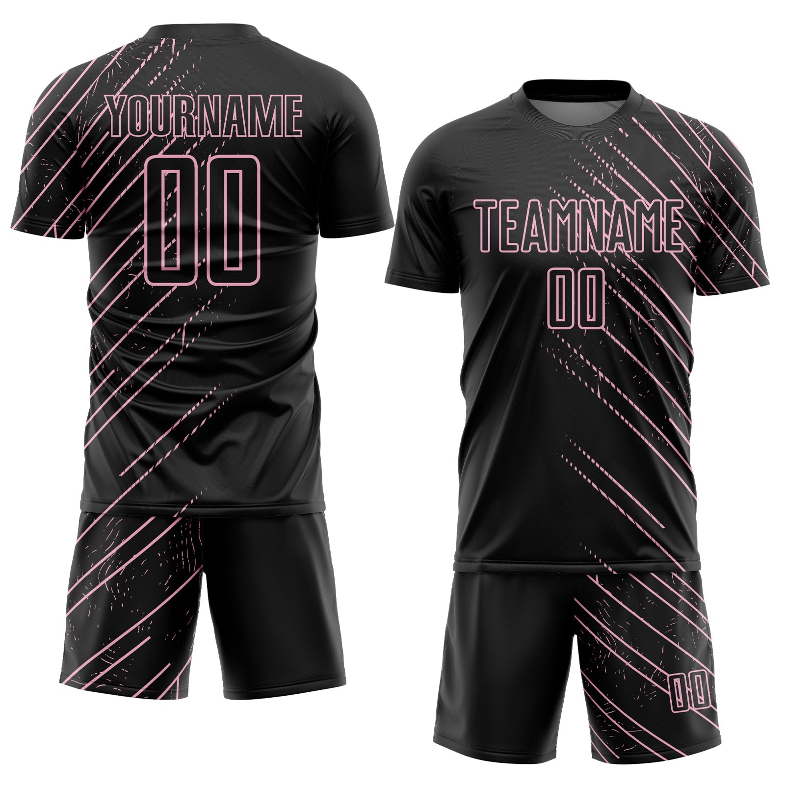 Custom Black Light Pink Lines Sports Sublimation Soccer Uniform Jersey view 2