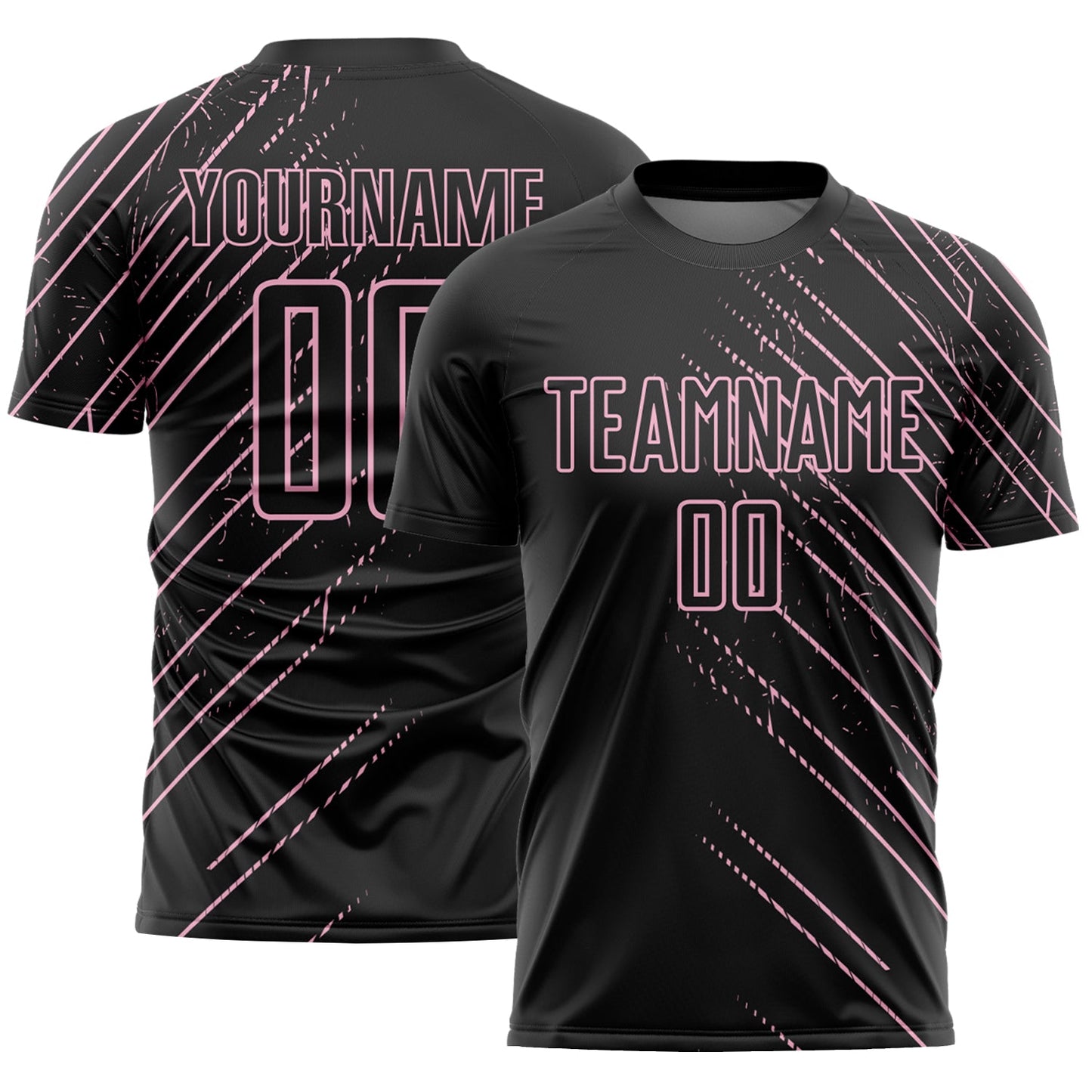 Custom Black Light Pink Lines Sports Sublimation Soccer Uniform Jersey - Main View