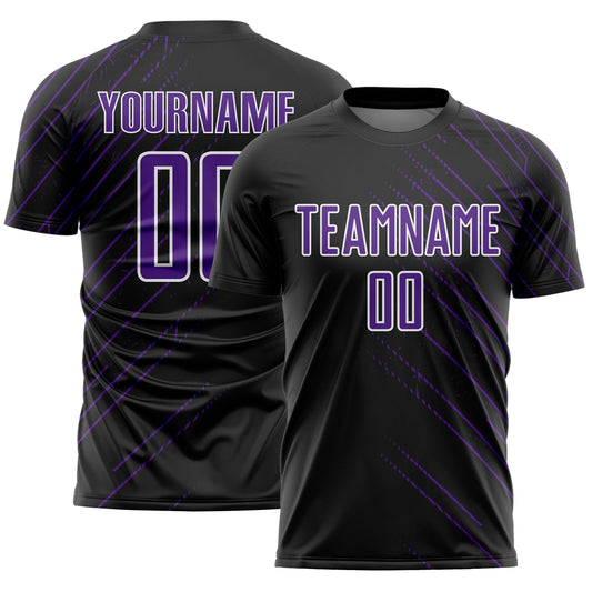 Custom Black Purple-White Lines Sports Sublimation Soccer Uniform Jersey - Main View