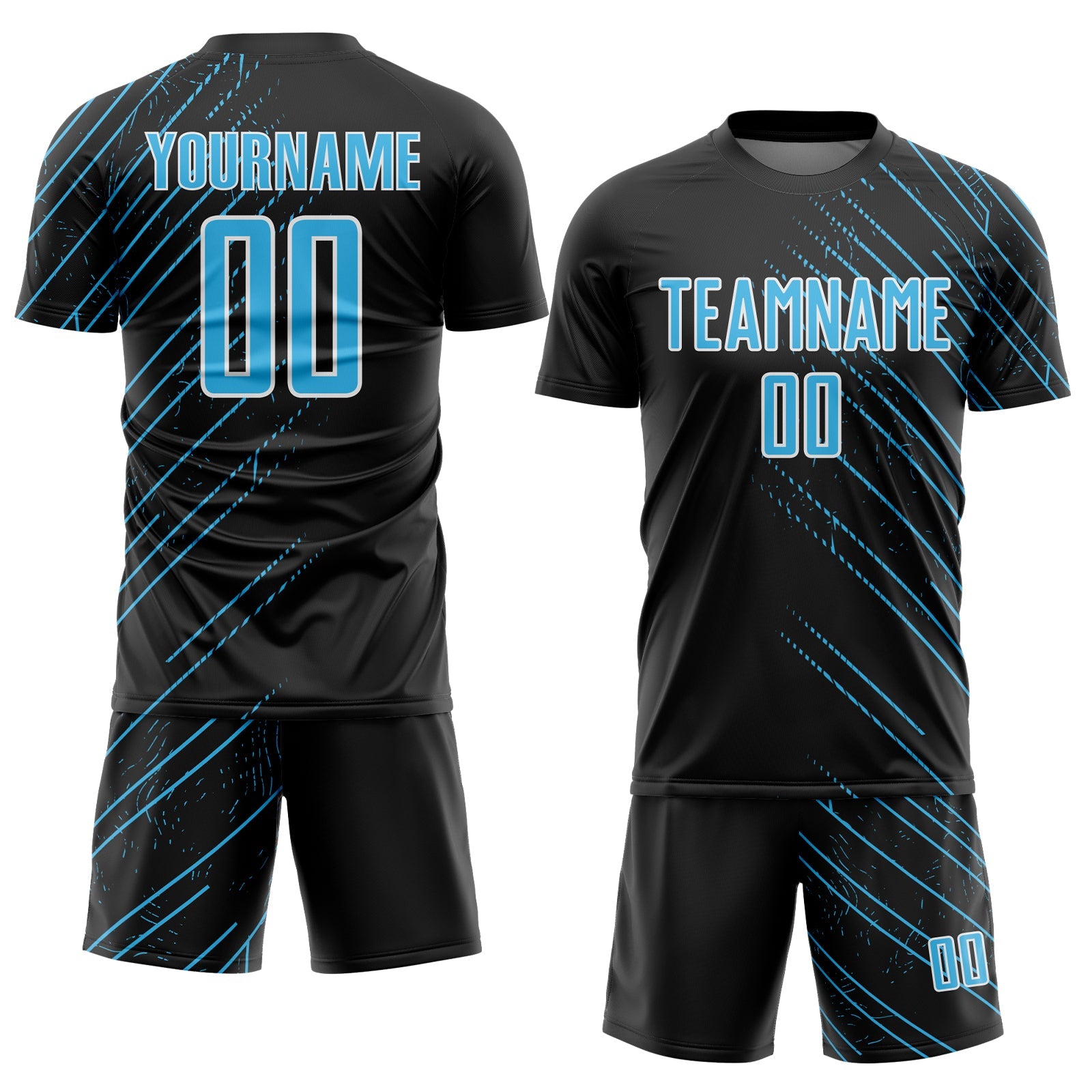 Custom Black Sky Blue-White Lines Sports Sublimation Soccer Uniform Jersey view 2