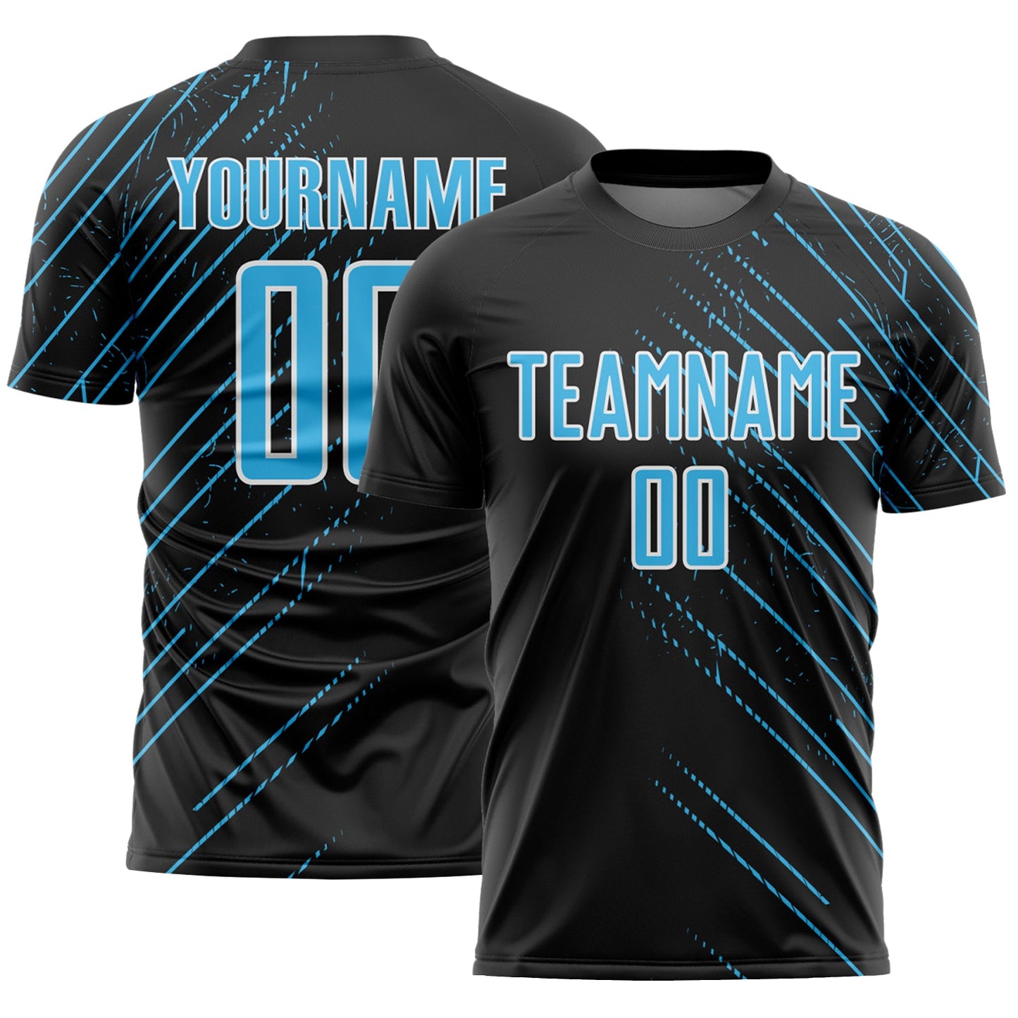 Custom Black Sky Blue-White Lines Sports Sublimation Soccer Uniform Jersey - Main View