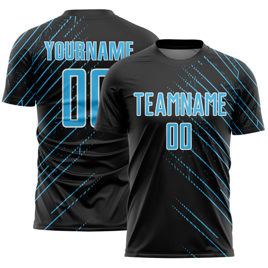 Custom Black Sky Blue-White Lines Sports Sublimation Soccer Uniform Jersey - Main View