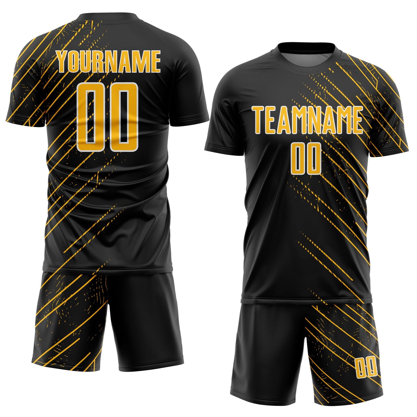 Custom Black Gold-White Lines Sports Sublimation Soccer Uniform Jersey view 2
