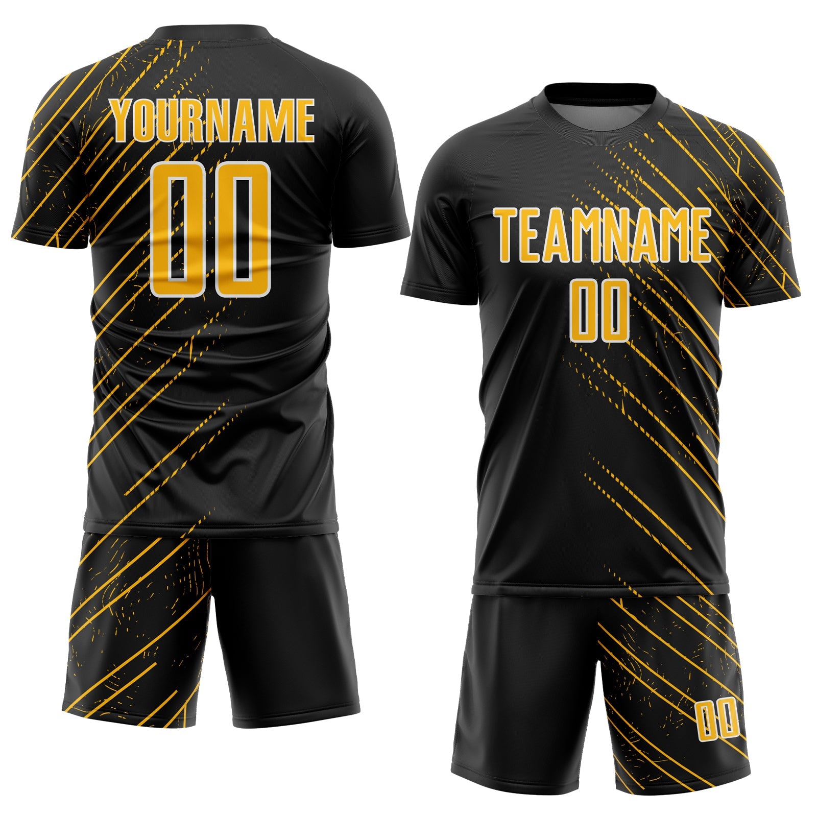 Custom Black Gold-White Lines Sports Sublimation Soccer Uniform Jersey view 2