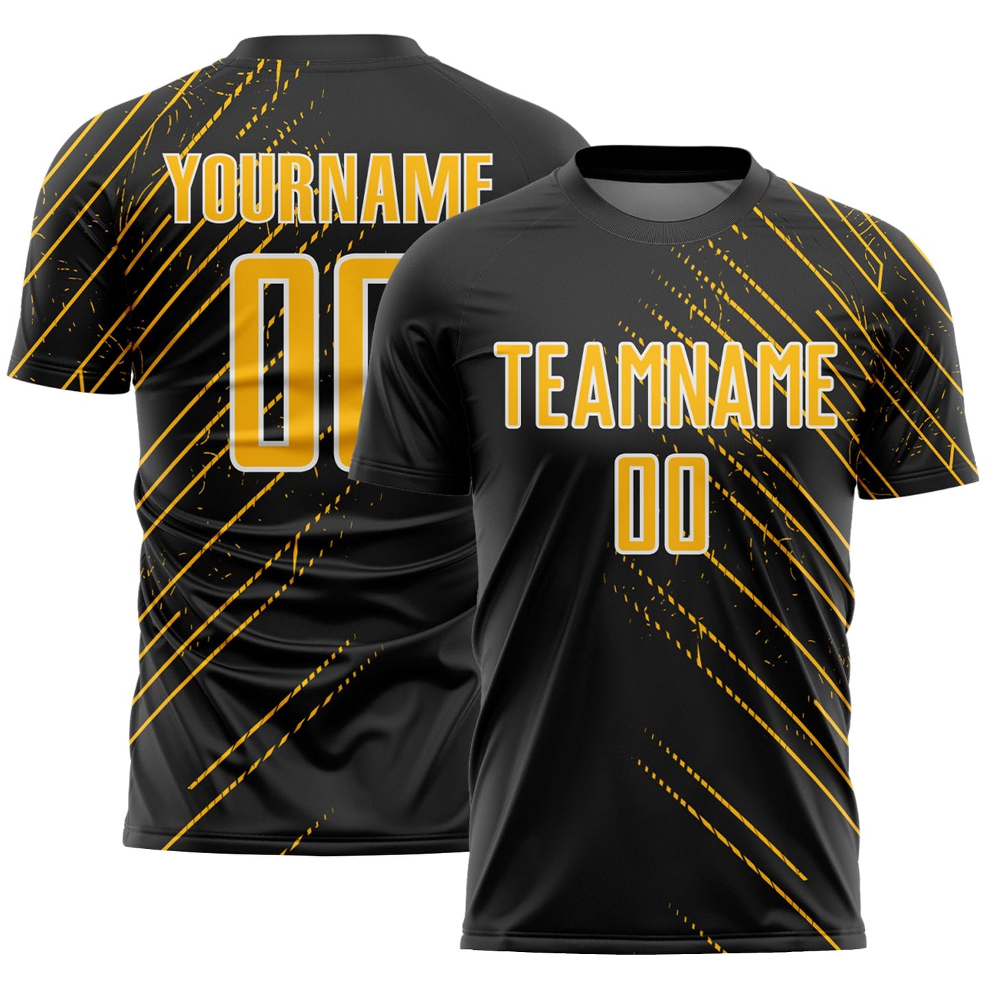 Custom Black Gold-White Lines Sports Sublimation Soccer Uniform Jersey - Main View