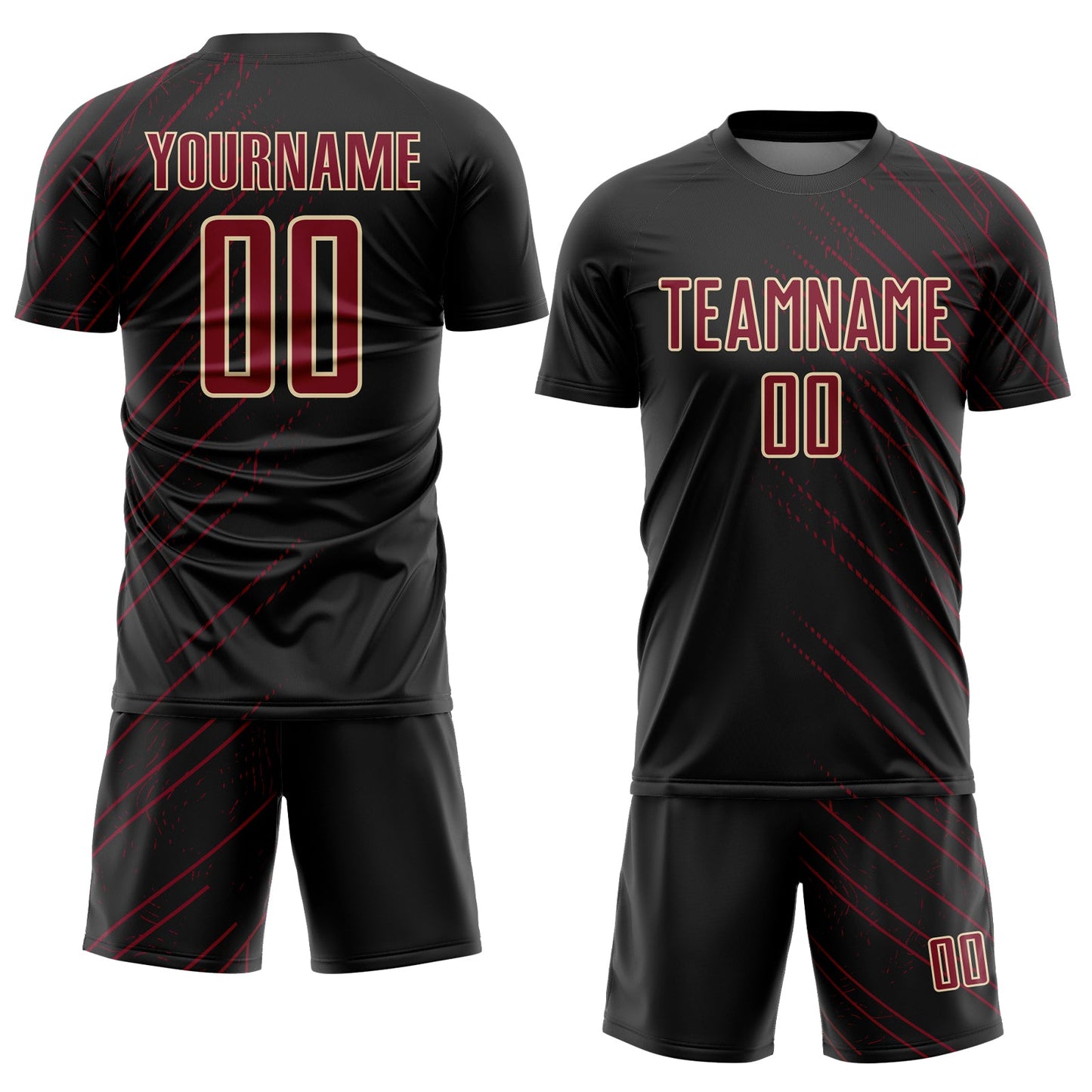Custom Black Crimson-Cream Lines Sports Sublimation Soccer Uniform Jersey view 2
