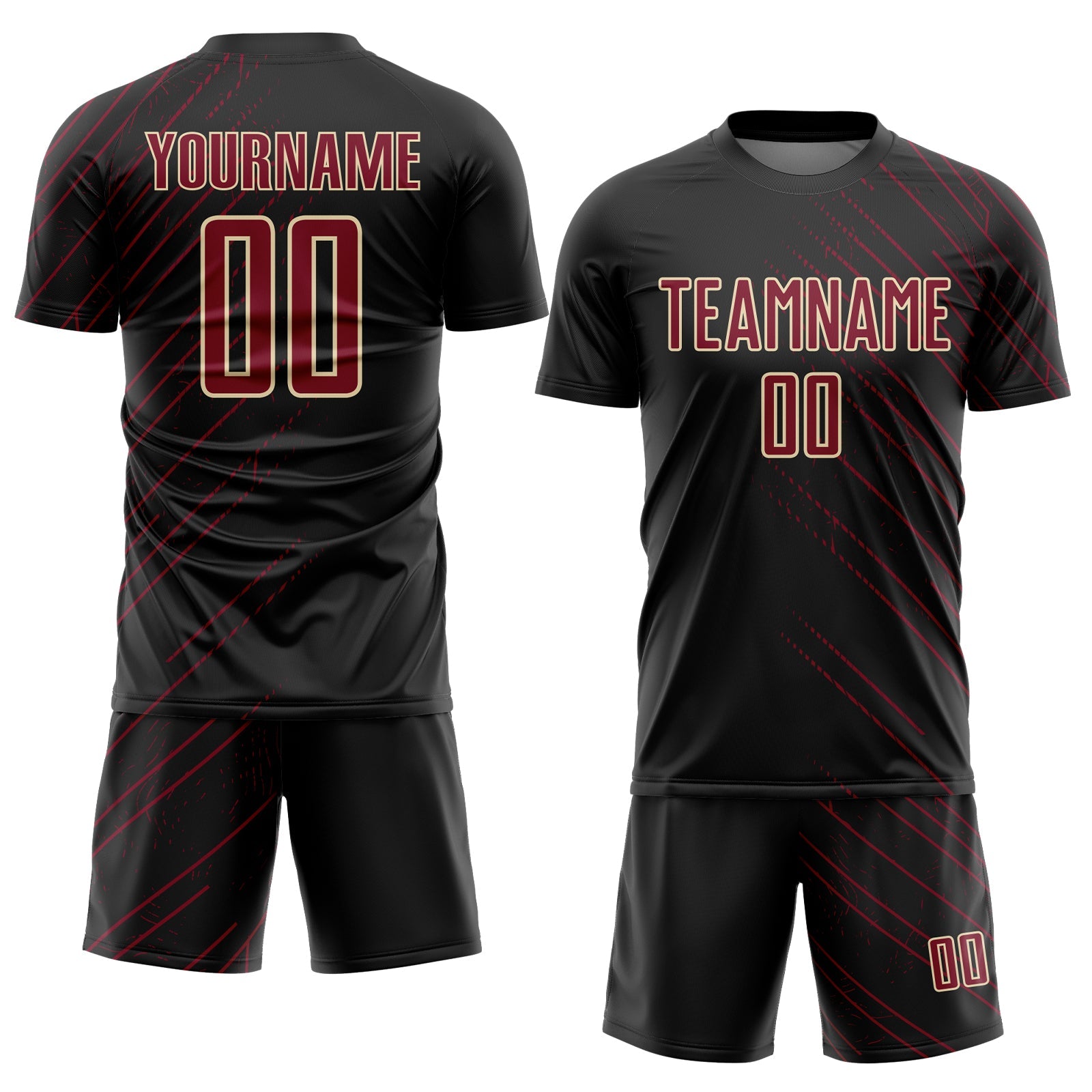 Custom Black Crimson-Cream Lines Sports Sublimation Soccer Uniform Jersey view 2