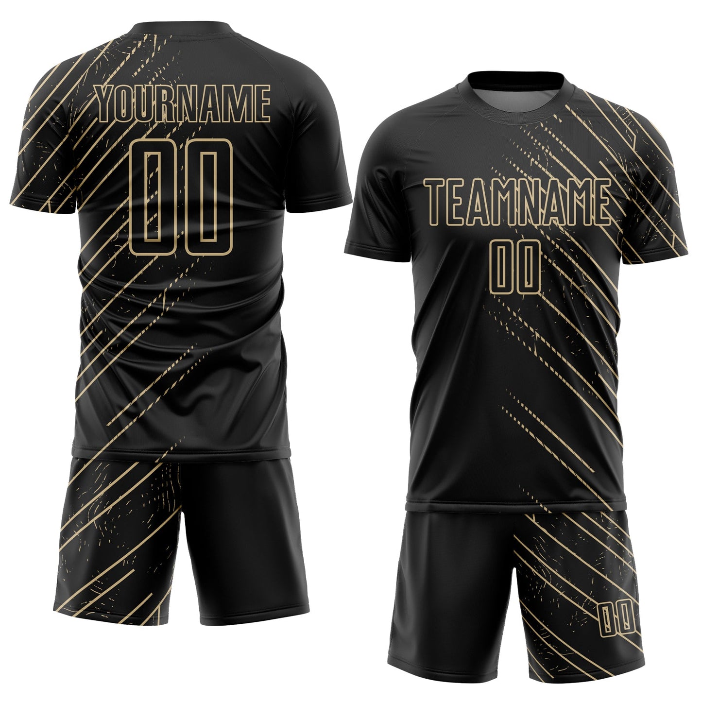 Custom Black Vegas Gold Lines Sports Sublimation Soccer Uniform Jersey view 2
