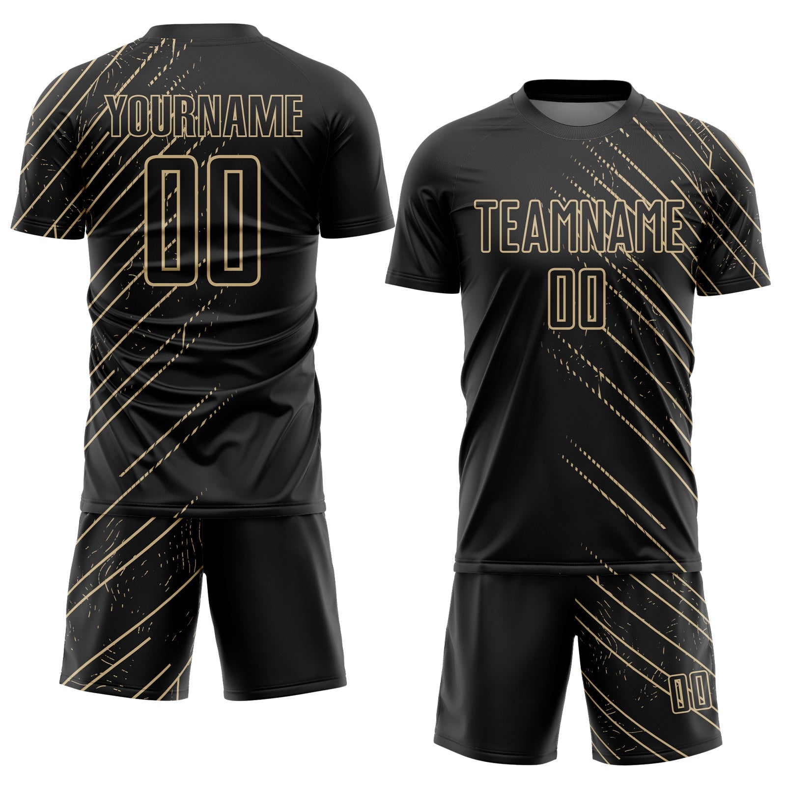 Custom Black Vegas Gold Lines Sports Sublimation Soccer Uniform Jersey view 2