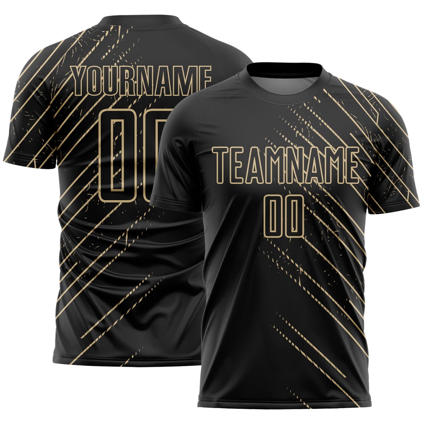 Custom Black Vegas Gold Lines Sports Sublimation Soccer Uniform Jersey - Main View