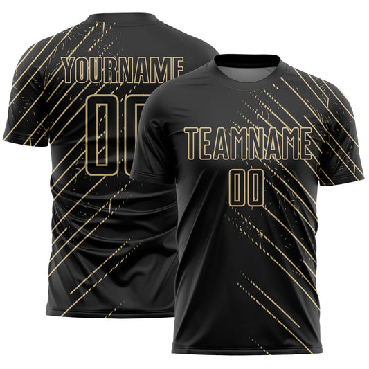 Custom Black Vegas Gold Lines Sports Sublimation Soccer Uniform Jersey - Main View