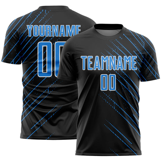 Custom Black Powder Blue-White Lines Sports Sublimation Soccer Uniform Jersey - Main View