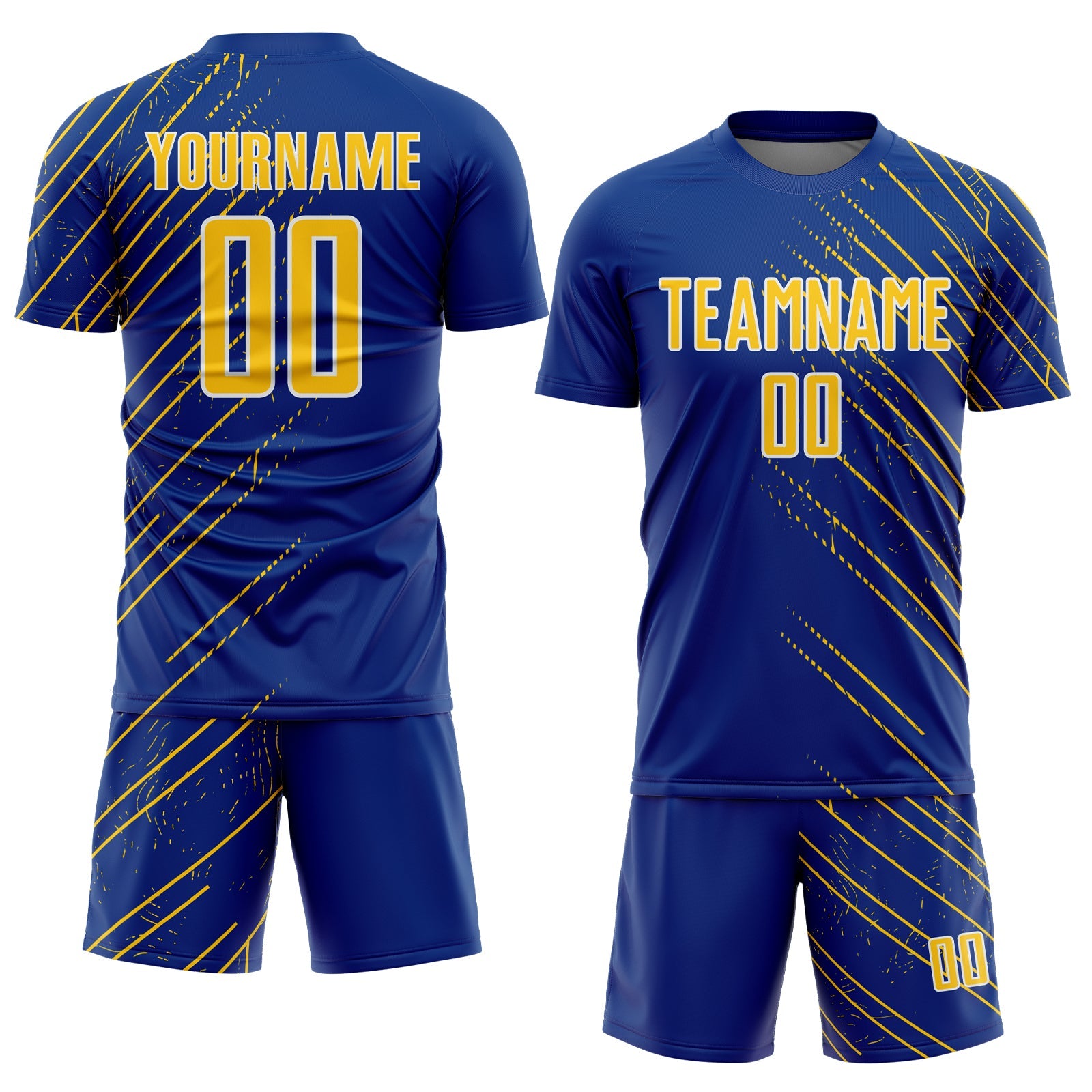 Custom Royal Yellow-White Lines Sports Sublimation Soccer Uniform Jersey view 2
