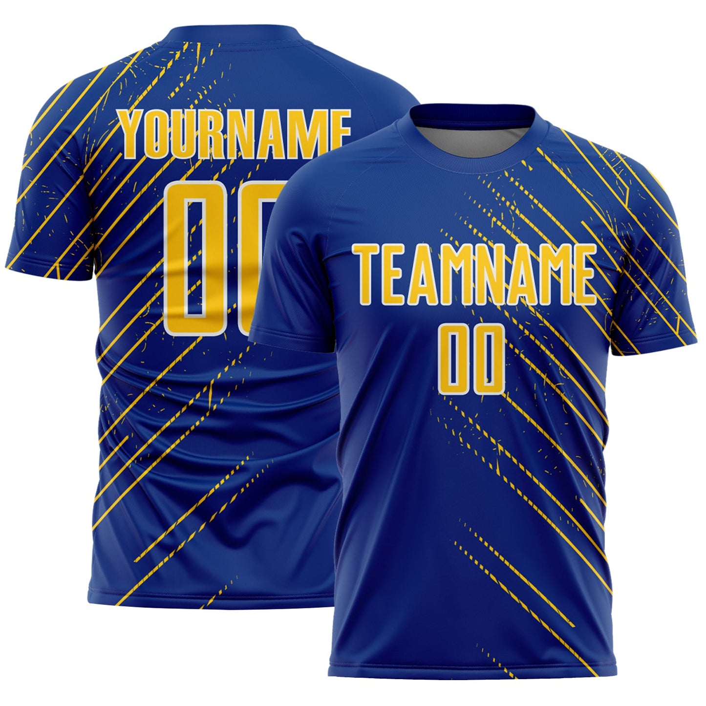 Custom Royal Yellow-White Lines Sports Sublimation Soccer Uniform Jersey - Main View