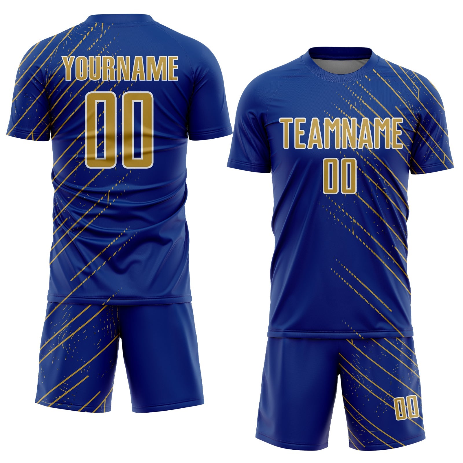 Custom Royal Old Gold-White Lines Sports Sublimation Soccer Uniform Jersey view 2