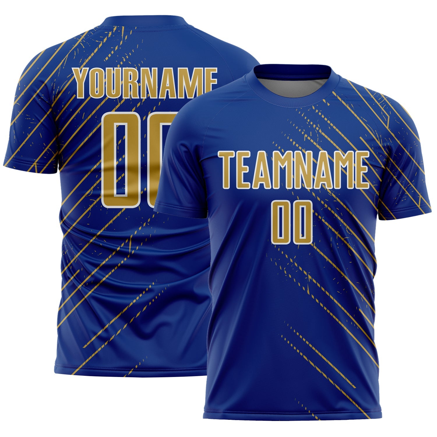 Custom Royal Old Gold-White Lines Sports Sublimation Soccer Uniform Jersey - Main View