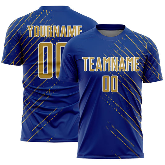 Custom Royal Old Gold-White Lines Sports Sublimation Soccer Uniform Jersey - Main View