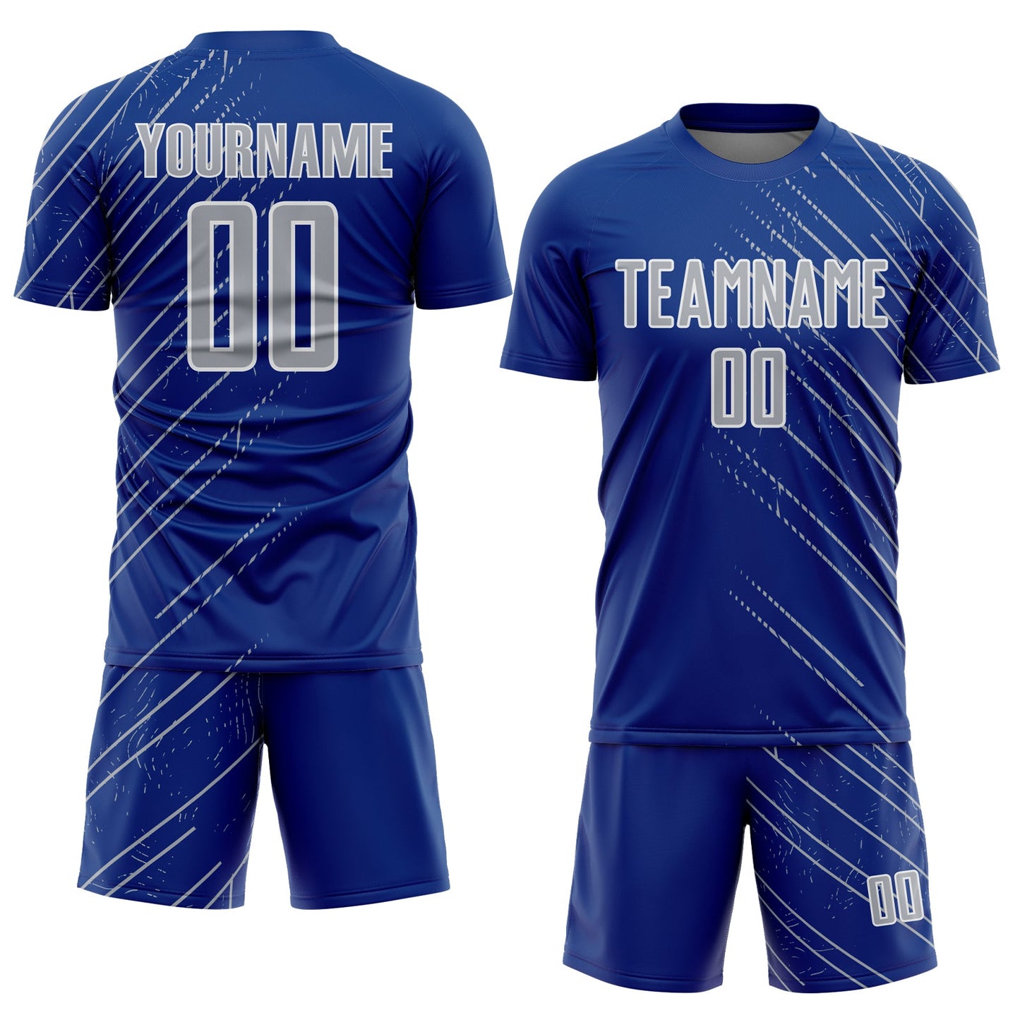 Custom Royal Gray-White Lines Sports Sublimation Soccer Uniform Jersey view 2