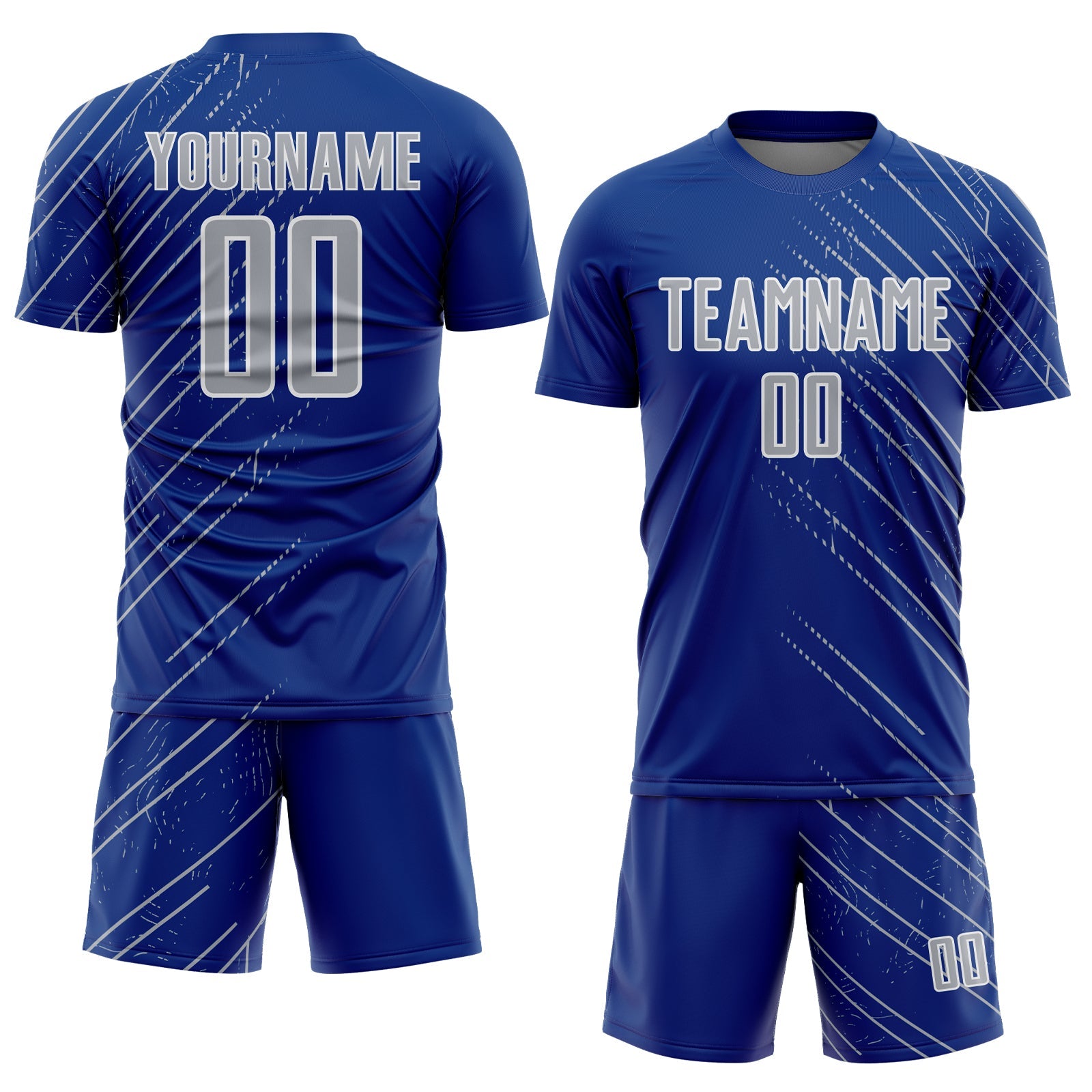 Custom Royal Gray-White Lines Sports Sublimation Soccer Uniform Jersey view 2