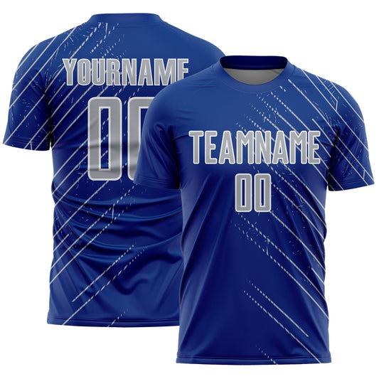 Custom Royal Gray-White Lines Sports Sublimation Soccer Uniform Jersey - Main View