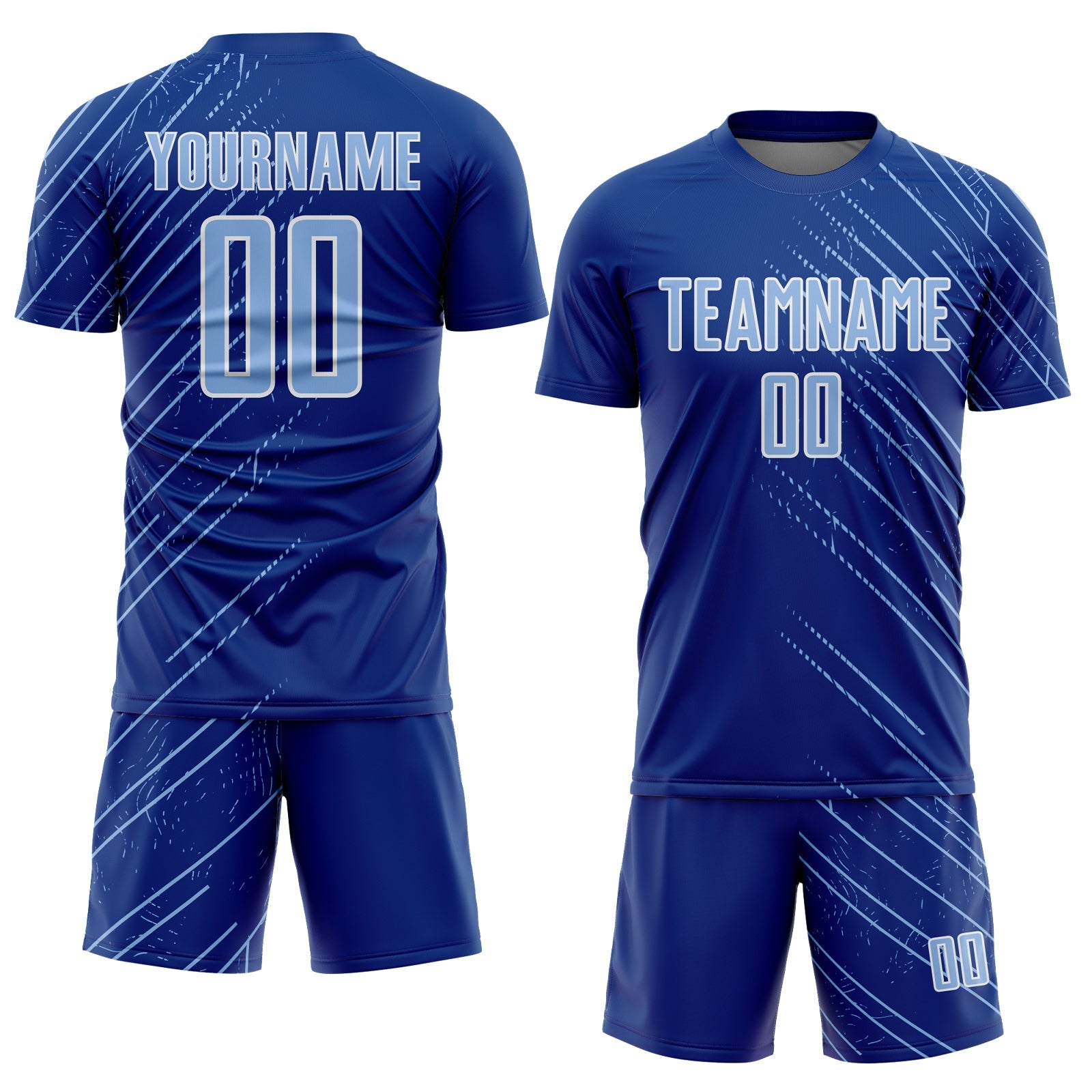 Custom Royal Light Blue-White Lines Sports Sublimation Soccer Uniform Jersey view 2