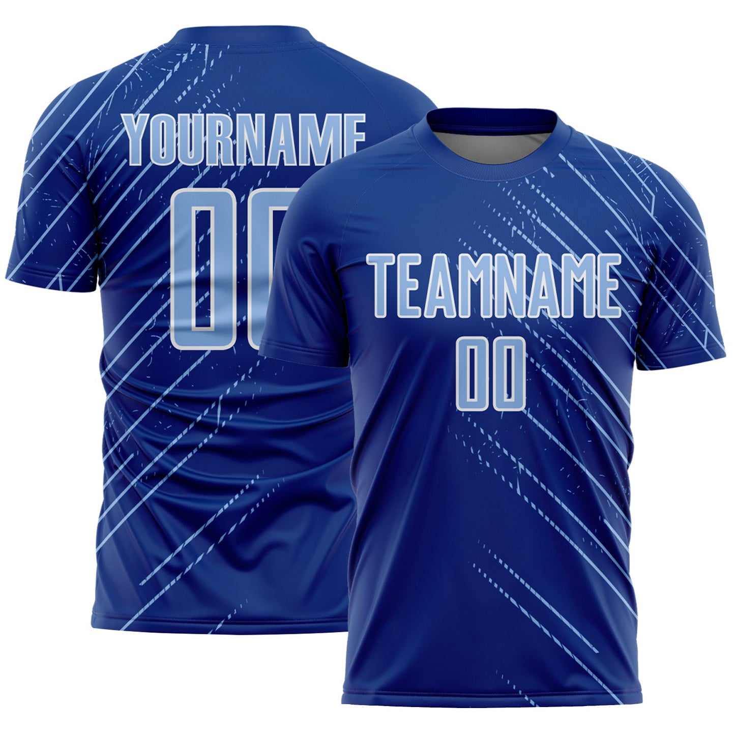 Custom Royal Light Blue-White Lines Sports Sublimation Soccer Uniform Jersey - Main View