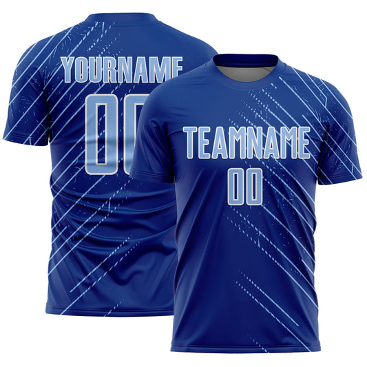 Custom Royal Light Blue-White Lines Sports Sublimation Soccer Uniform Jersey - Main View