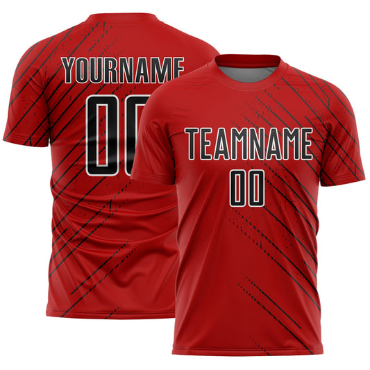 Custom Red Black-White Lines Sports Sublimation Soccer Uniform Jersey - Main View