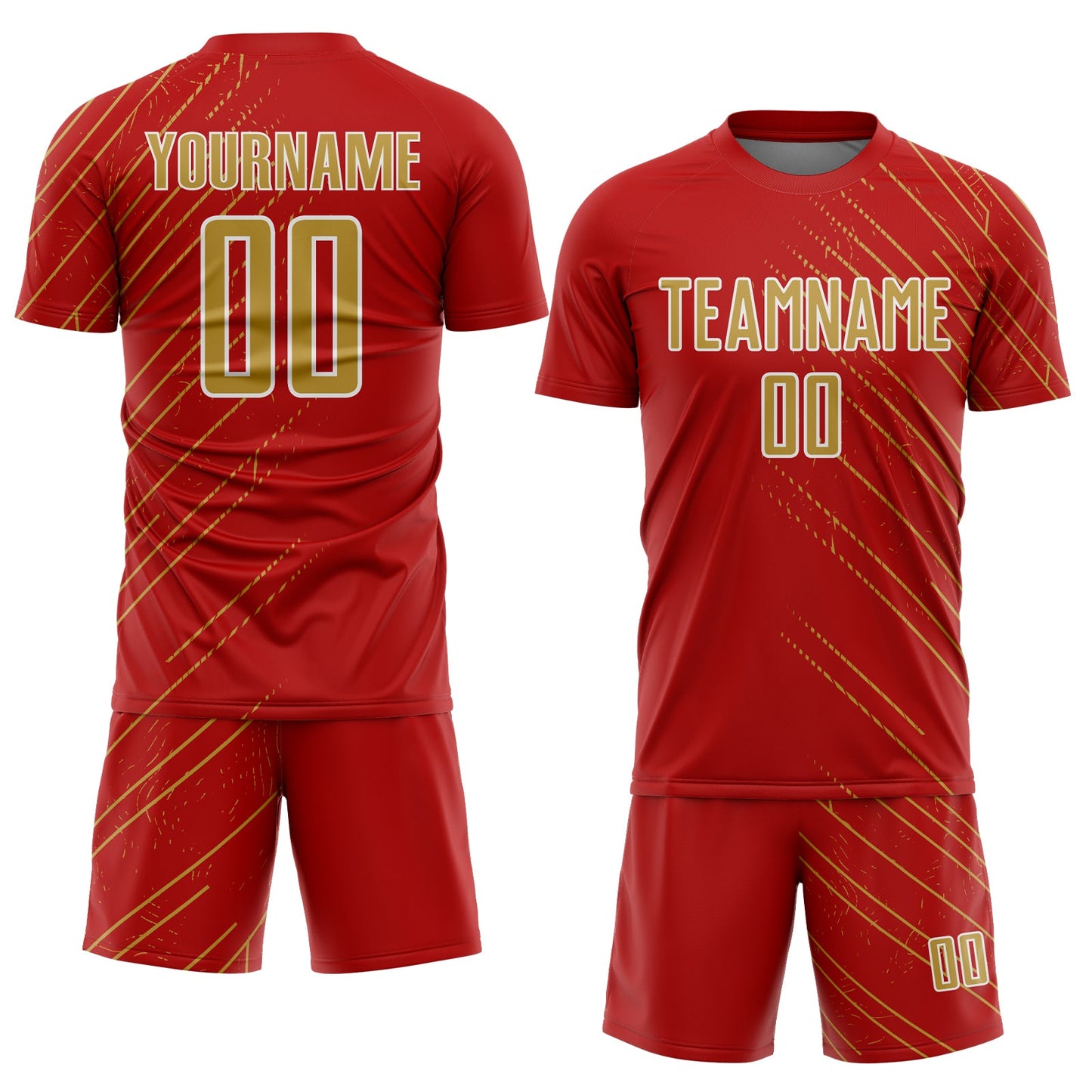 Custom Red Old Gold-White Lines Sports Sublimation Soccer Uniform Jersey view 2