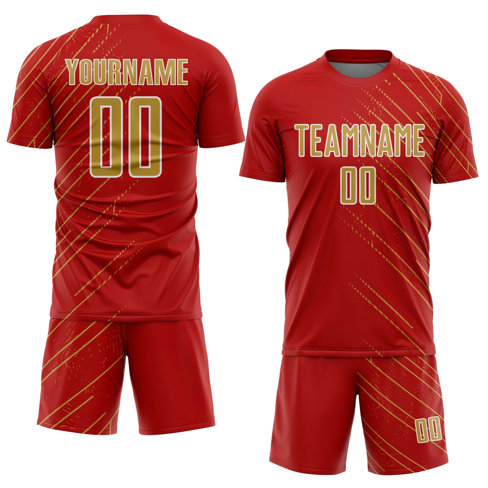 Custom Red Old Gold-White Lines Sports Sublimation Soccer Uniform Jersey view 2