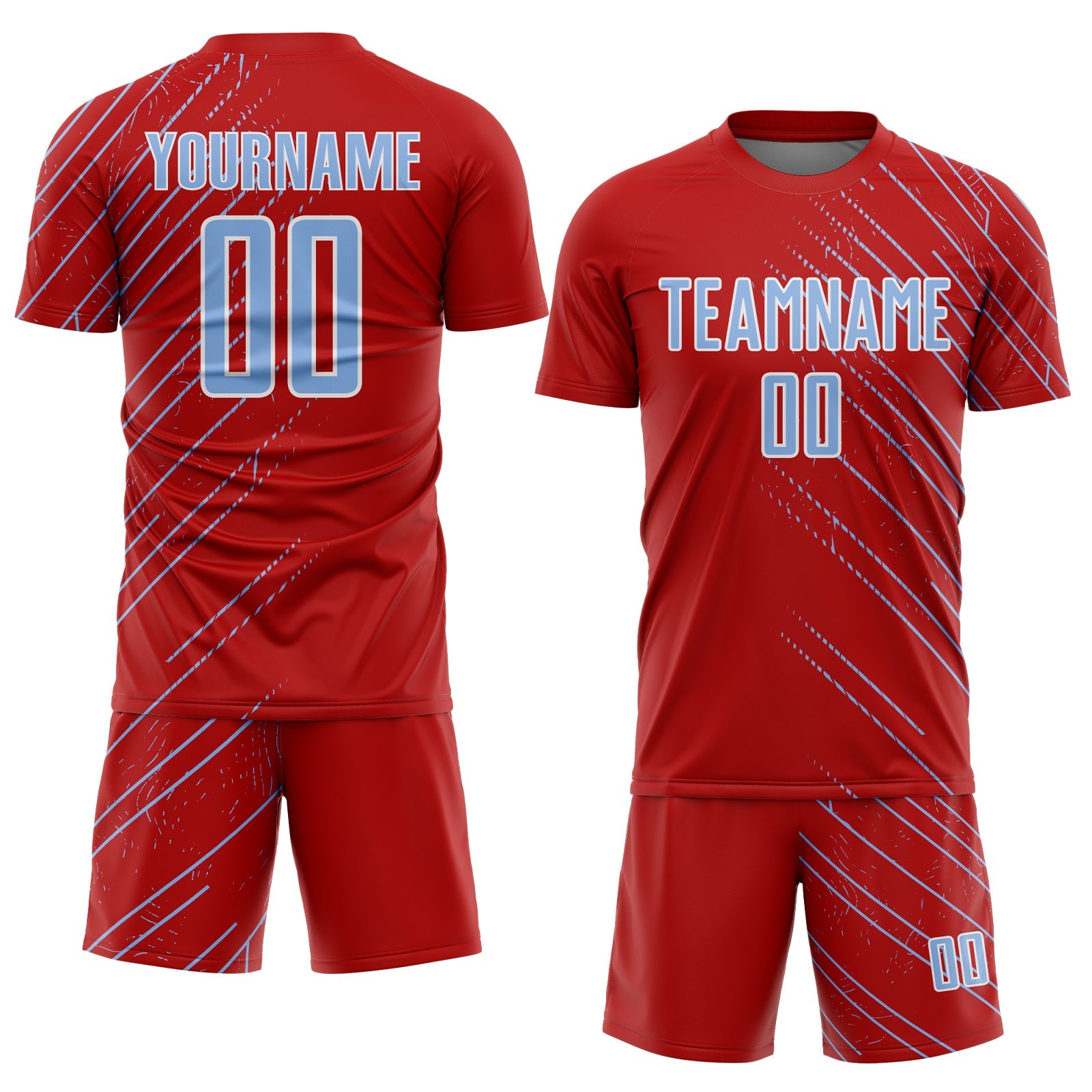 Custom Red Light Blue-White Lines Sports Sublimation Soccer Uniform Jersey view 2