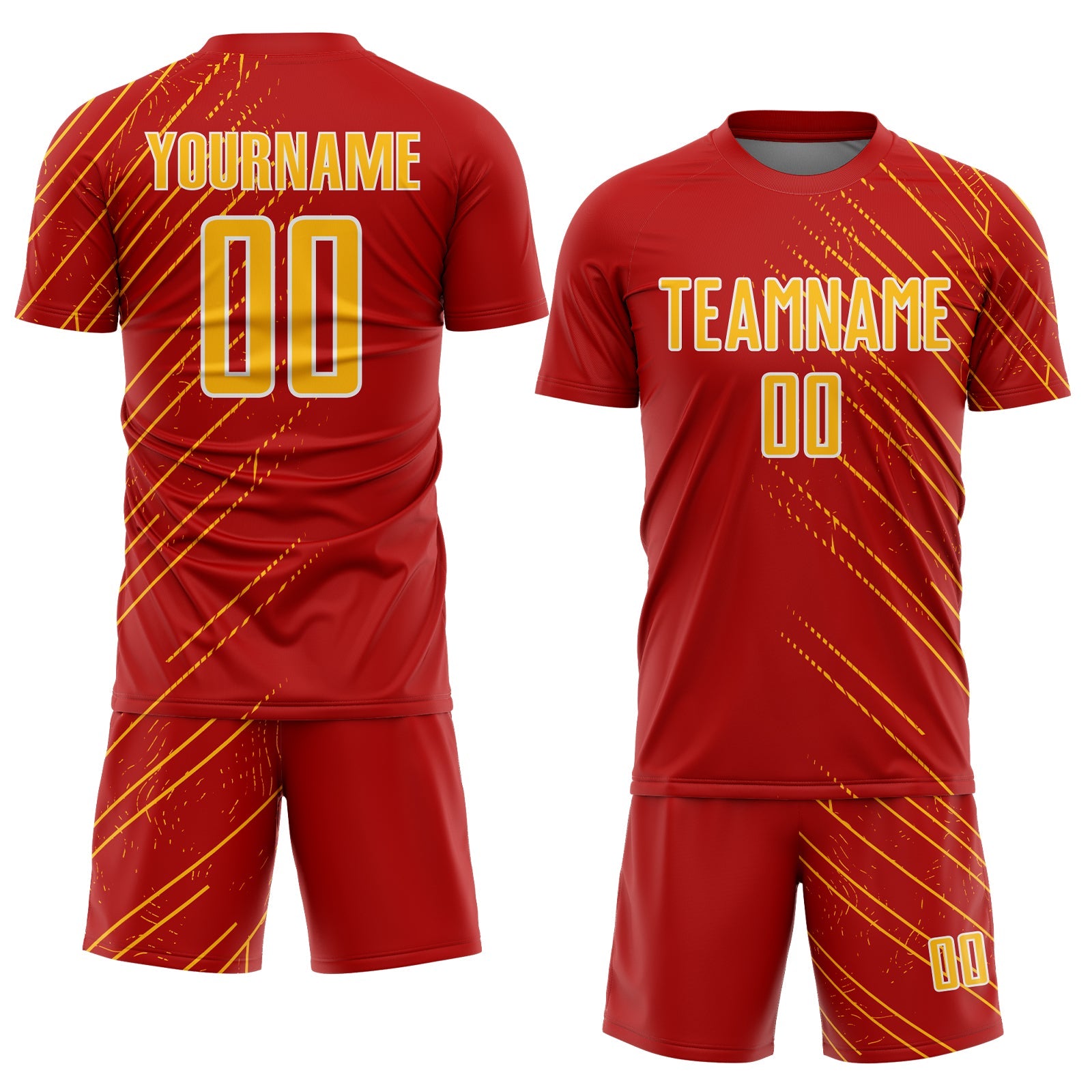 Custom Red Gold-White Lines Sports Sublimation Soccer Uniform Jersey view 2