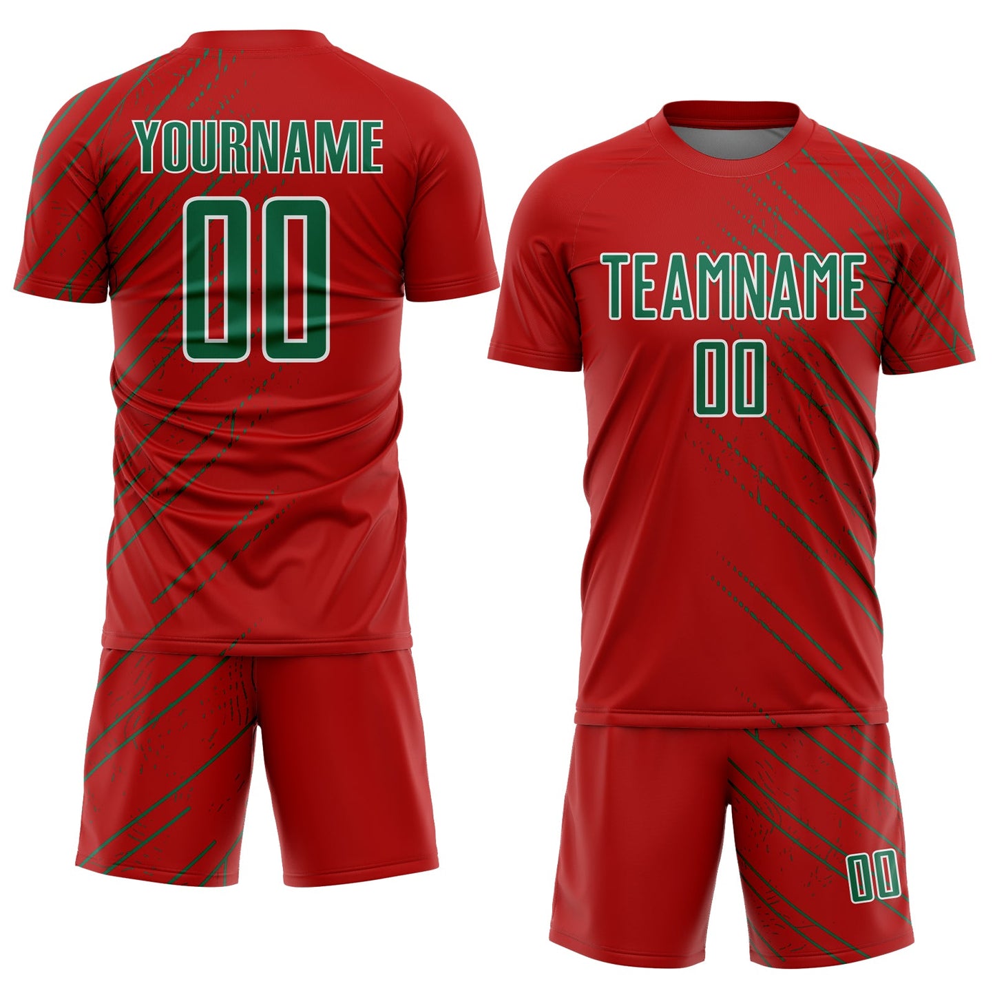 Custom Red Kelly Green-White Lines Sports Sublimation Soccer Uniform Jersey view 2