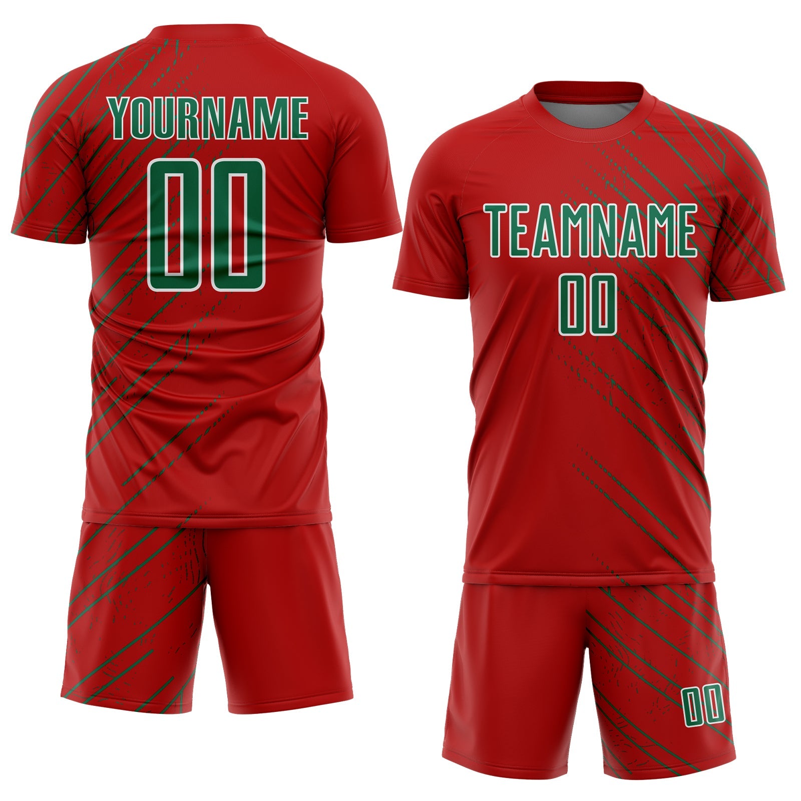 Custom Red Kelly Green-White Lines Sports Sublimation Soccer Uniform Jersey view 2