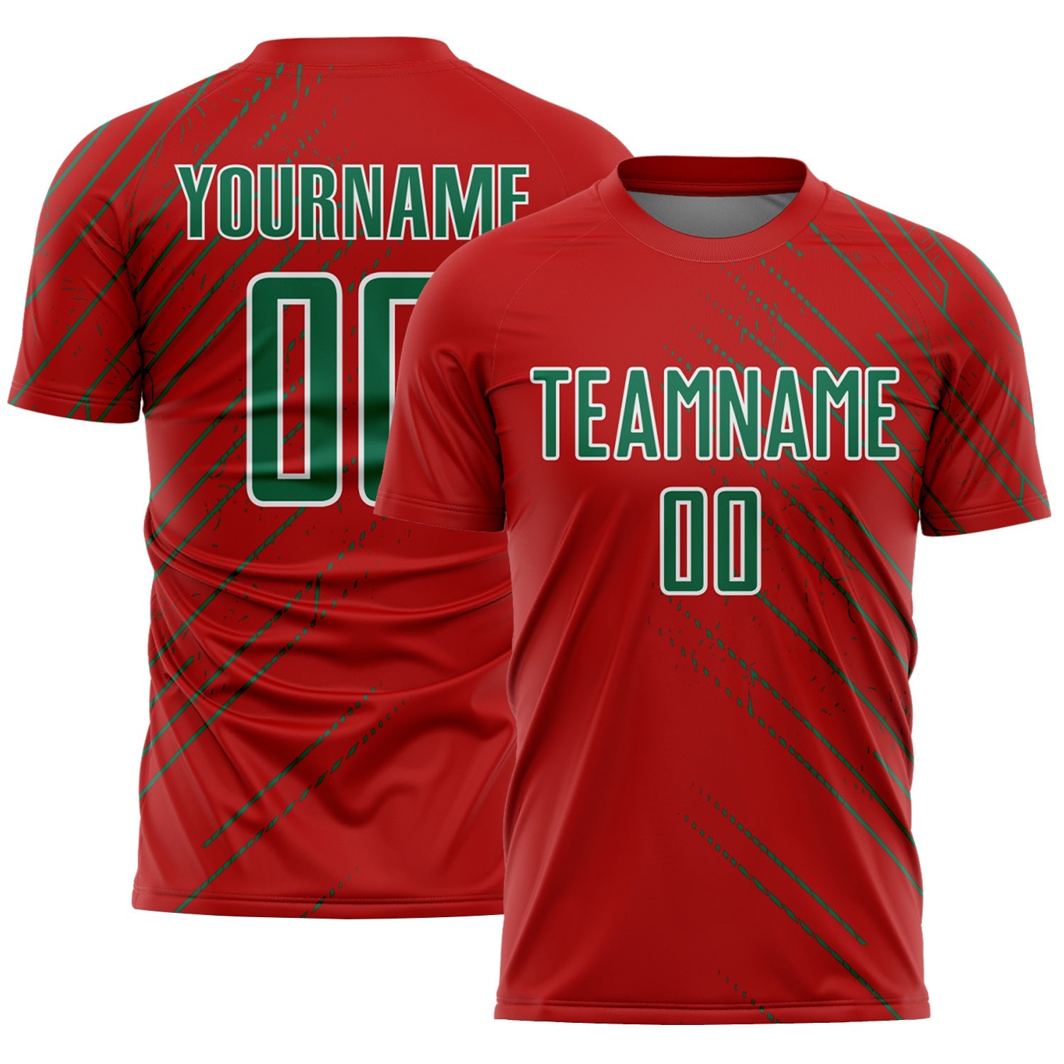 Custom Red Kelly Green-White Lines Sports Sublimation Soccer Uniform Jersey - Main View