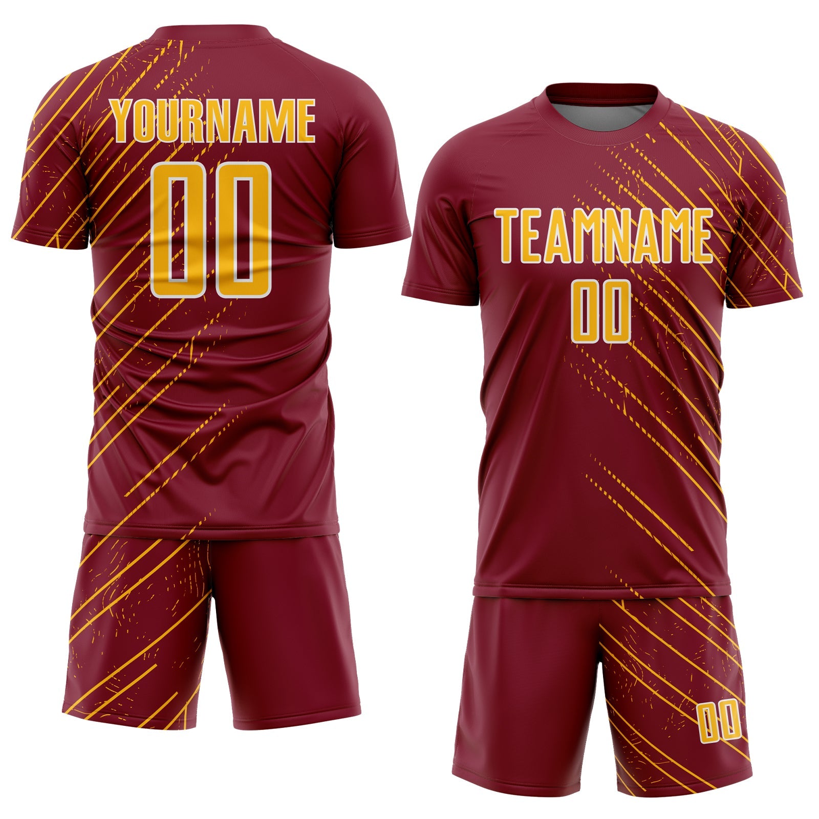 Custom Crimson Gold-White Lines Sports Sublimation Soccer Uniform Jersey view 2