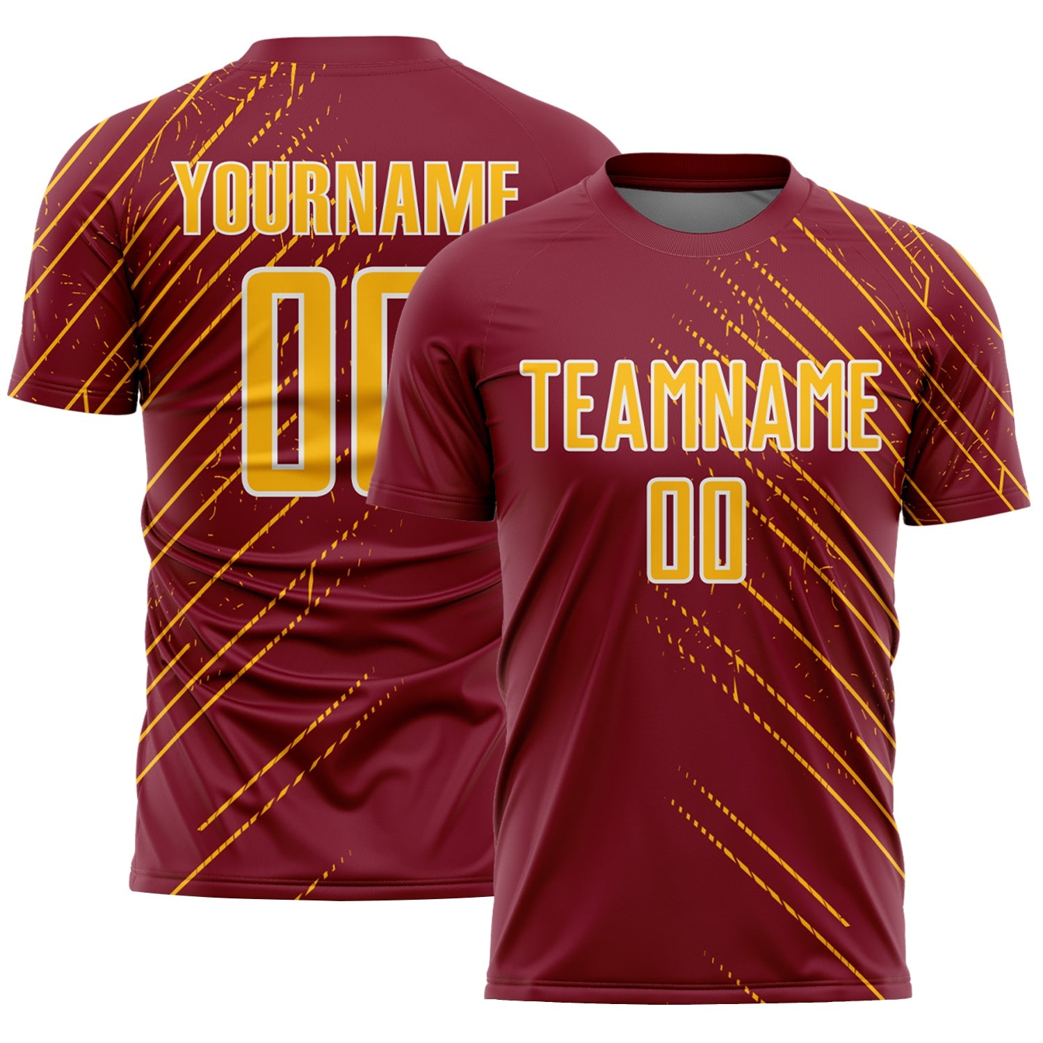 Custom Crimson Gold-White Lines Sports Sublimation Soccer Uniform Jersey - Main View