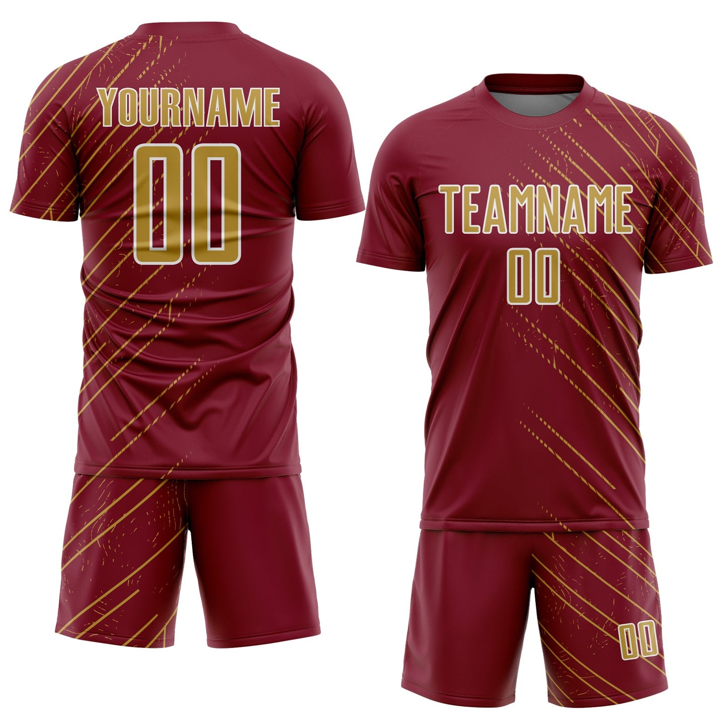 Custom Crimson Old Gold-White Lines Sports Sublimation Soccer Uniform Jersey view 2