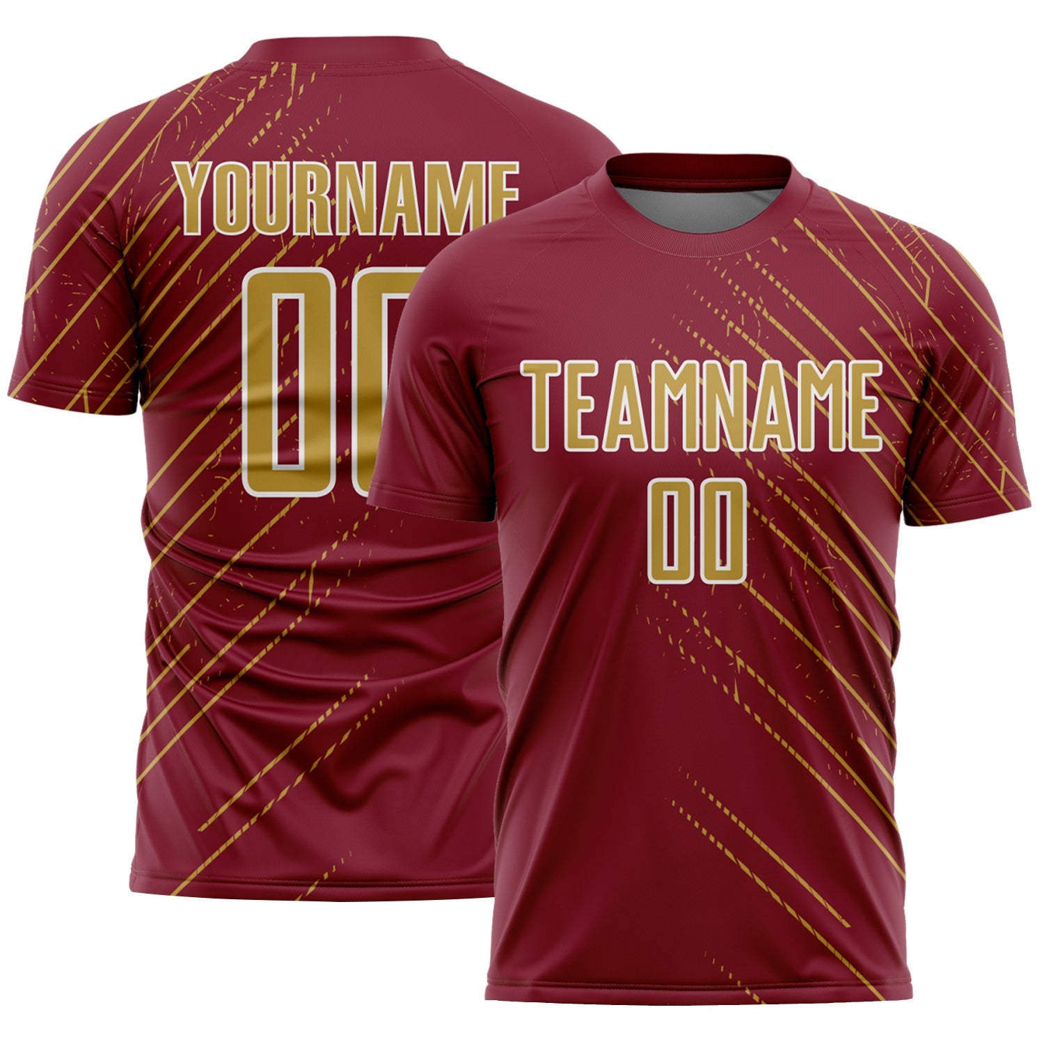 Custom Crimson Old Gold-White Lines Sports Sublimation Soccer Uniform Jersey - Main View