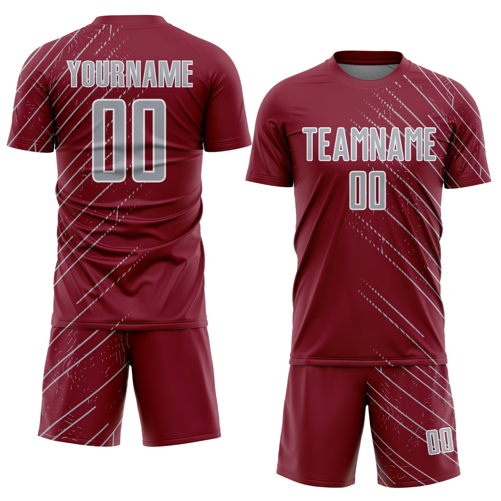 Custom Crimson Gray-White Lines Sports Sublimation Soccer Uniform Jersey view 2