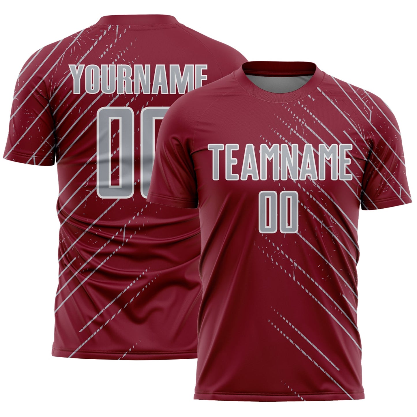 Custom Crimson Gray-White Lines Sports Sublimation Soccer Uniform Jersey - Main View