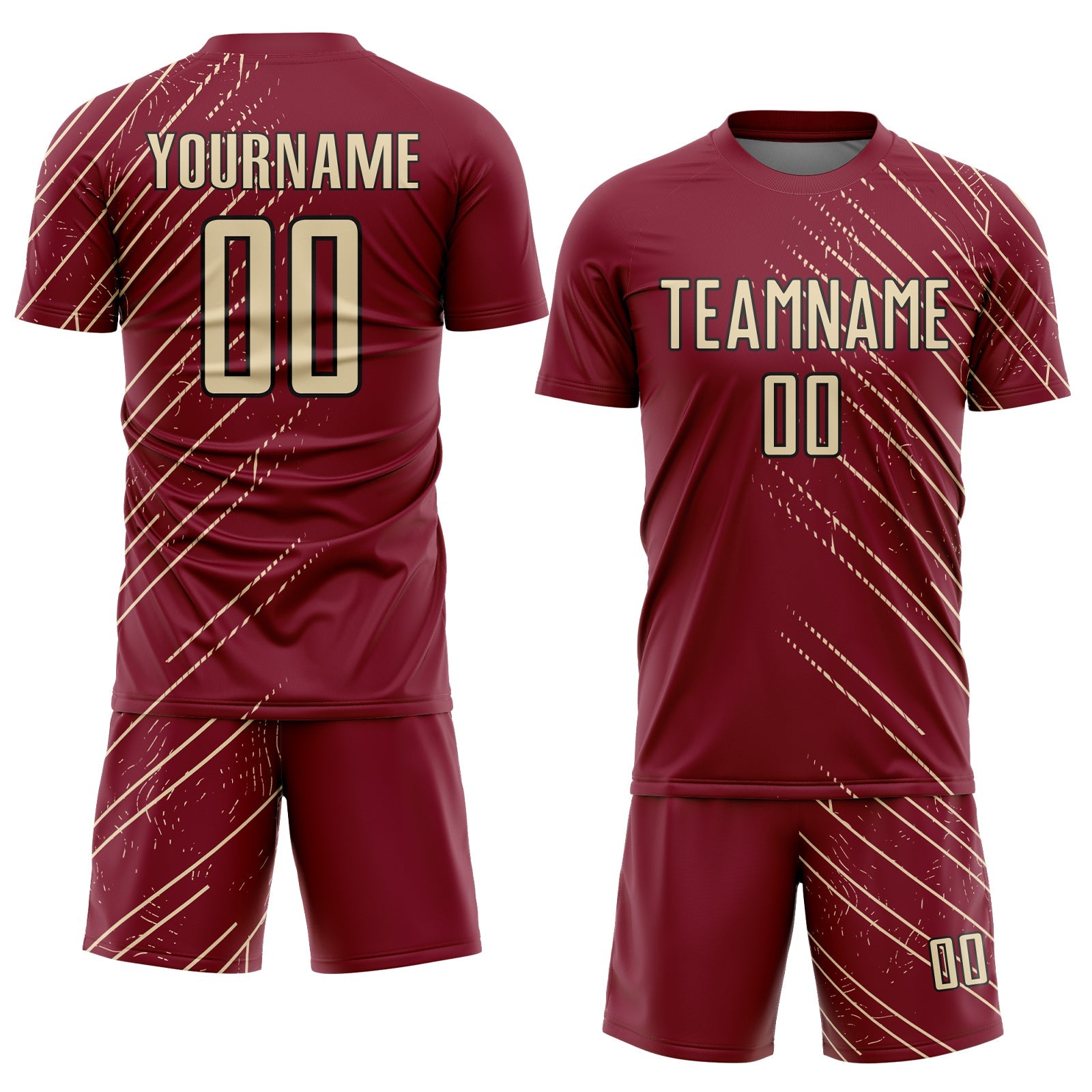 Custom Crimson Cream-Black Lines Sports Sublimation Soccer Uniform Jersey view 2