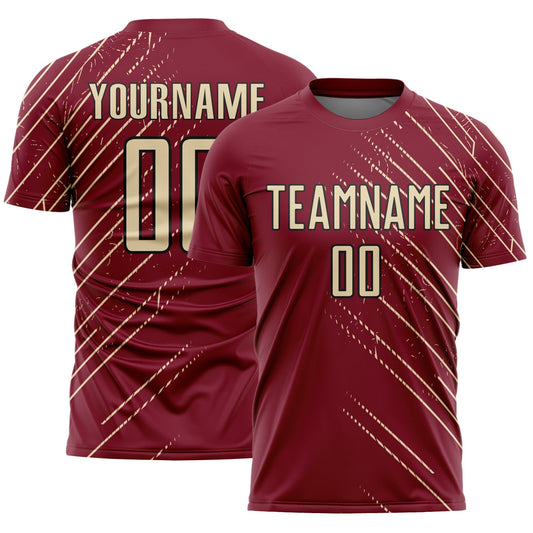 Custom Crimson Cream-Black Lines Sports Sublimation Soccer Uniform Jersey - Main View