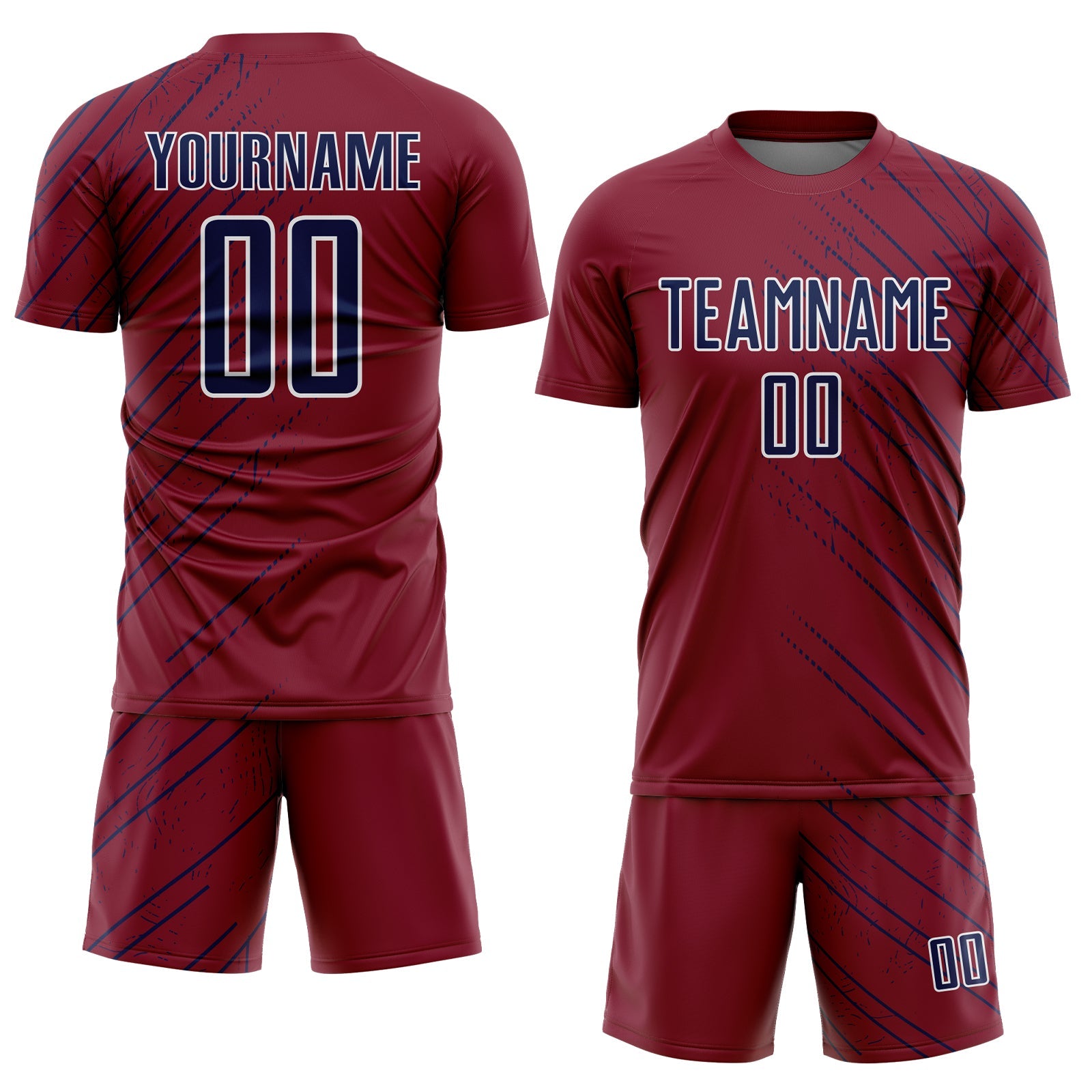 Custom Crimson Navy-Black Lines Sports Sublimation Soccer Uniform Jersey view 2