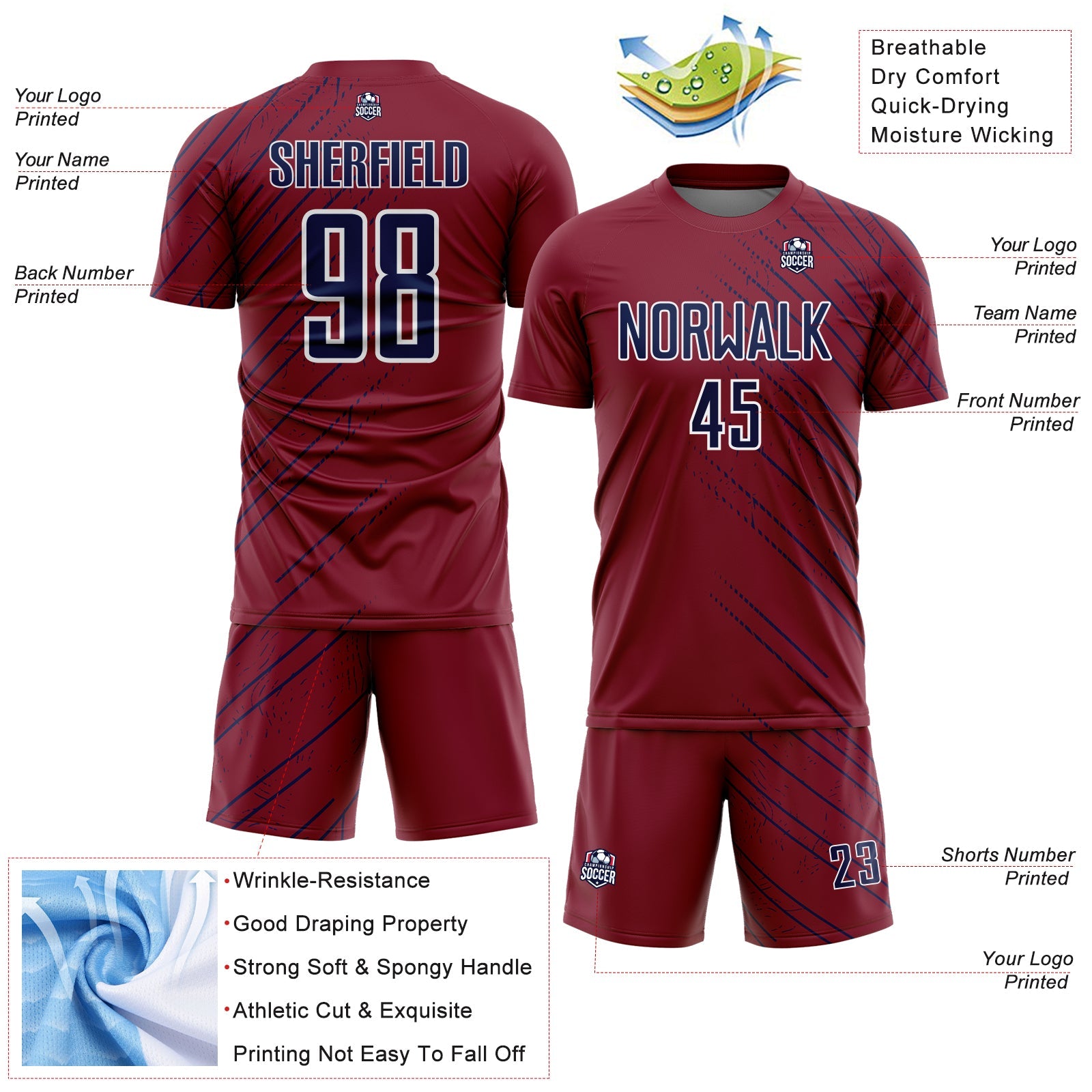 Custom Crimson Navy-Black Lines Sports Sublimation Soccer Uniform Jersey view 4