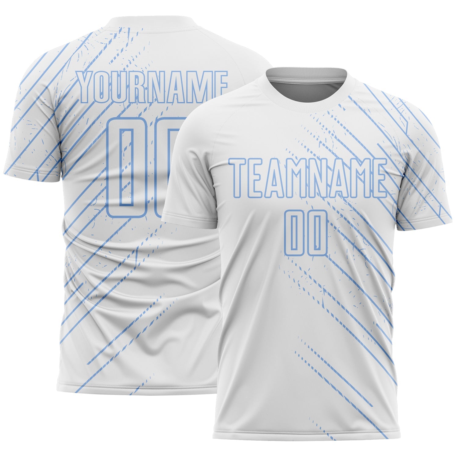 Custom White Light Blue Lines Sports Sublimation Soccer Uniform Jersey - Main View
